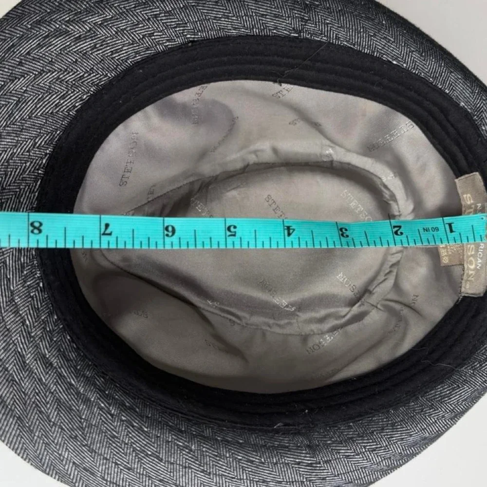 Stetson All-American Gray Herringbone Fedora Trilby Hat Men's Large Classic